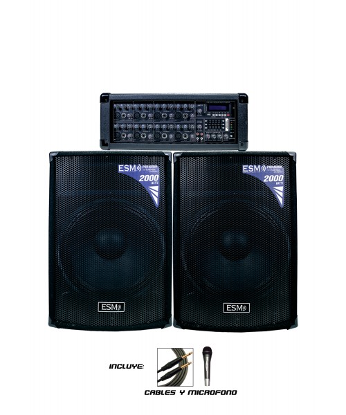 COMBO DE AMPLIFICADOR CON USB, FM, SD, MP3 + 2 BOCINAS 15" + MIC.
