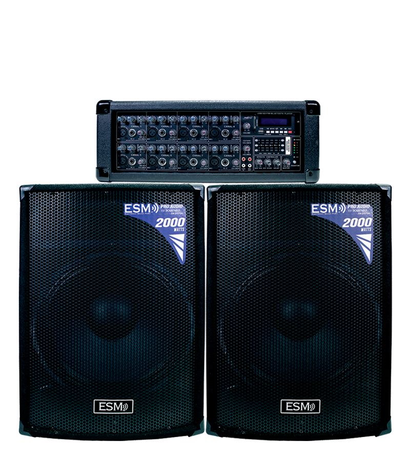 ESM-E815 +333 COMBO DE AMPLIFICADOR CON USB, FM, SD, MP3 + 2 BOCINAS 15" + MIC. - Imagen 1