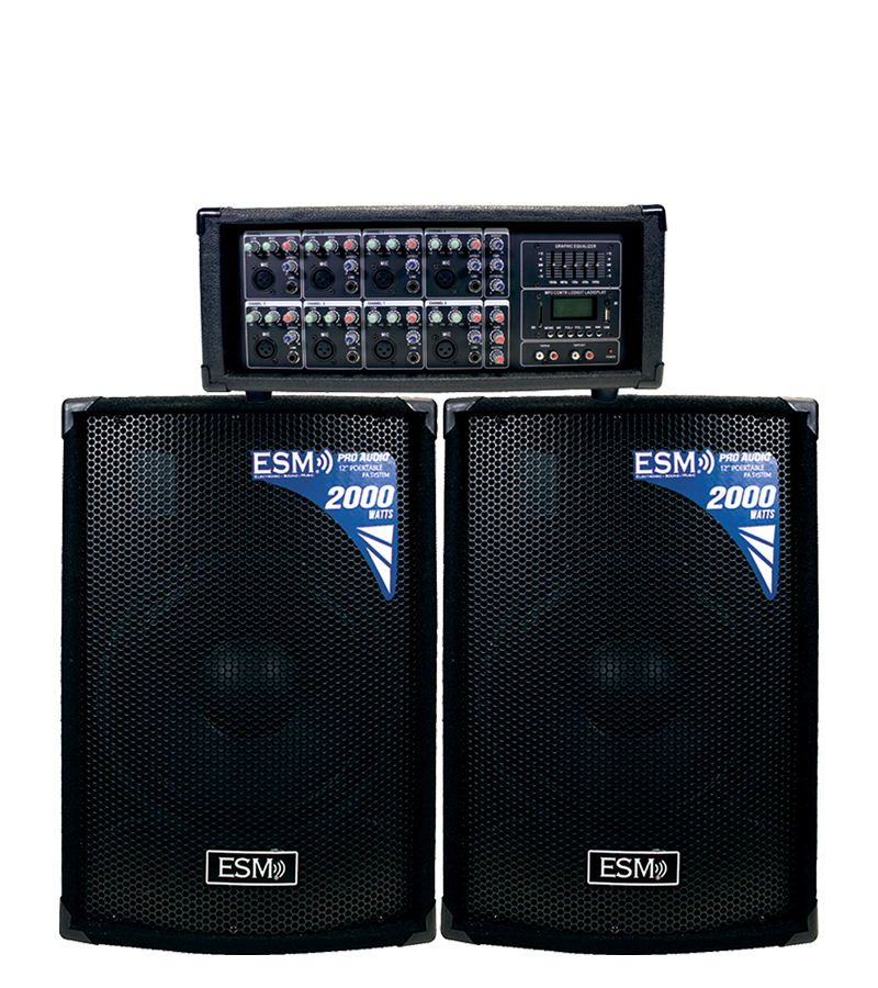 ESM-PPS815L-BT +33333 COMBO DE AMPLIFICADOR 8 CANALES CON USB, SD, BT, FM + 2 BOCINAS 15" - Imagen 1