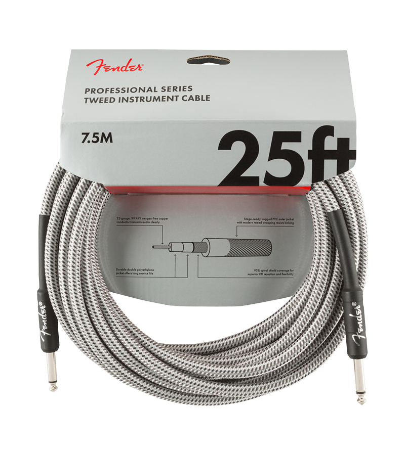 FE-0990820072 CABLE PARA INSTRUMENTO 1/4 A 1/4 25FT FORRADO (PLATEADO) - Imagen 1