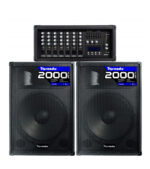 COMBO DE AMPLIFICADOR + 2 BOCINAS 15" + 2 MIC. Y CABLE